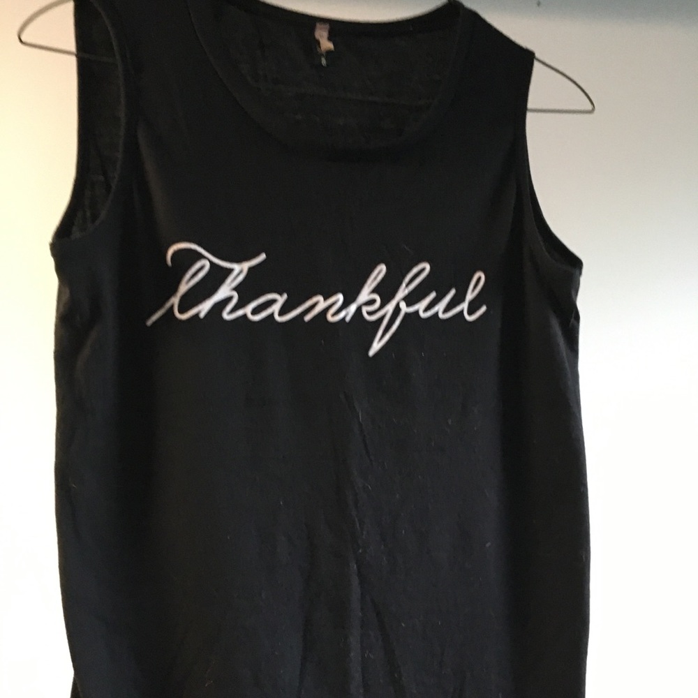 Muscle tank, black, “Thankful”, small